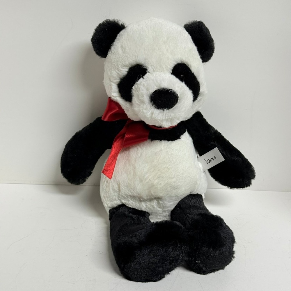 Aurora World Panda Bear Red Bow Plush Stuffed‎ Animal Toy 12"